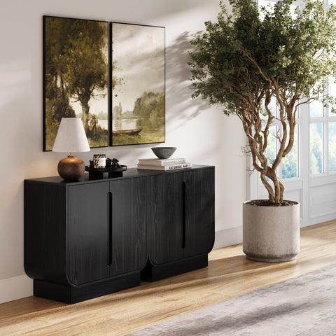Wooden Arched Accent Cabinet or TV Stand Black Oak (Set of 2)