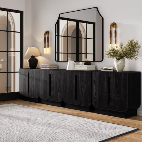 Wooden Arched Large Credenza Cabinet Black Oak (Set of 4)