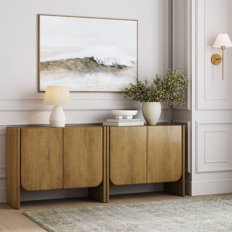 Arched Wood Accent Cabinet or TV Stand Light Brown (Set of 2)