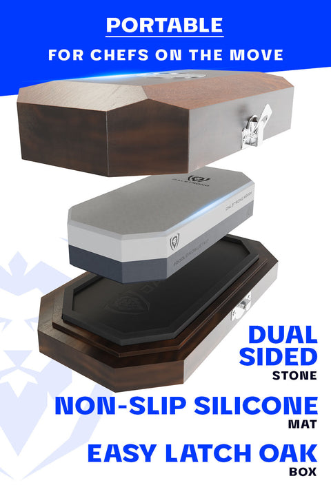 #1000 / #6000 Grit Combo with Oak Storage Box | Portable Whetstone Kit | Dalstrong ©