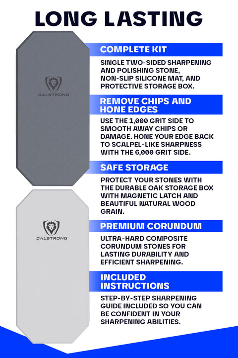 #1000 / #6000 Grit Combo with Oak Storage Box | Portable Whetstone Kit | Dalstrong ©
