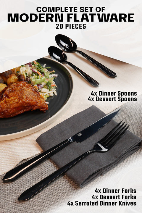 20-Piece Flatware Cutlery Set | Black Stainless Steel | Service for 4 | Dalstrong ©