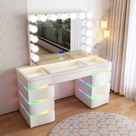 SlayStation® Nebula Vanity Table with RGB Light + Vanity Mirror Bundle