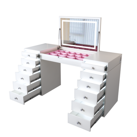 SlayStation® Madison Vanity Table w/ Flip Top LED Mirror