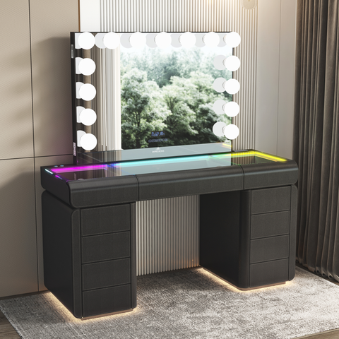 SlayStation® Palazzo Premium Vanity Table w/ RGB Light + Vanity Mirror Bundle