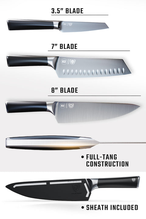 3-Piece Knife Set | Black Handle | Vanquish Series | NSF Certified | Dalstrong ©