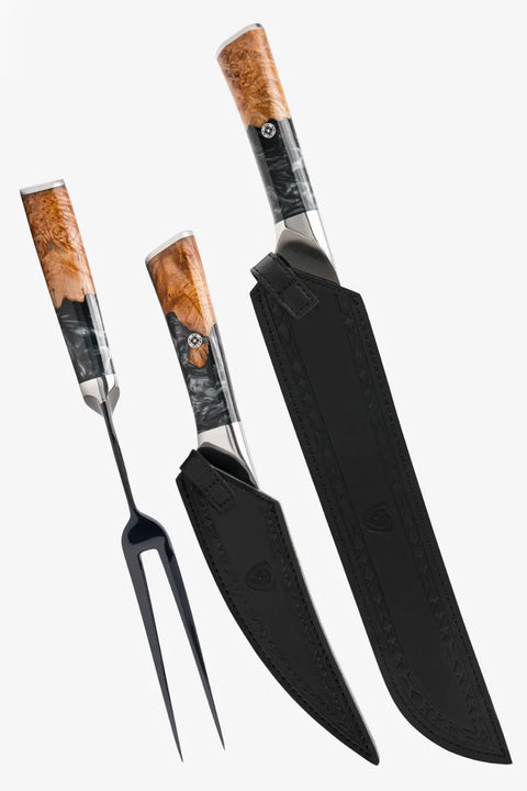 3 Piece Set | Slicing Knife. Fillet Knife & Meat Fork | Valhalla Series | Ravenstone Edition | Dalstrong ©