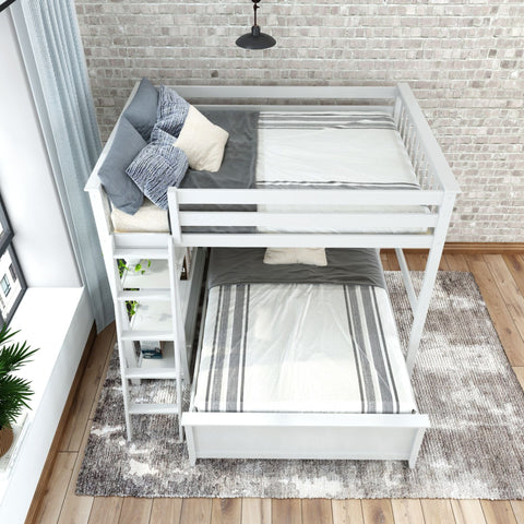 Classic Full/Full L-Shaped Bunk Bed + Bookcase