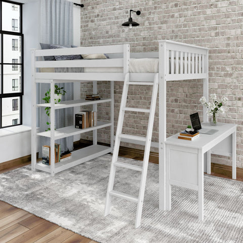 Classic Loft Bed With Bookcase + Desk - Full