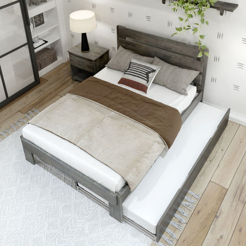 Rustic Slatted Bed + Trundle - Full