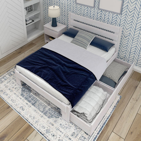 Rustic Slatted Bed + Storage - Full