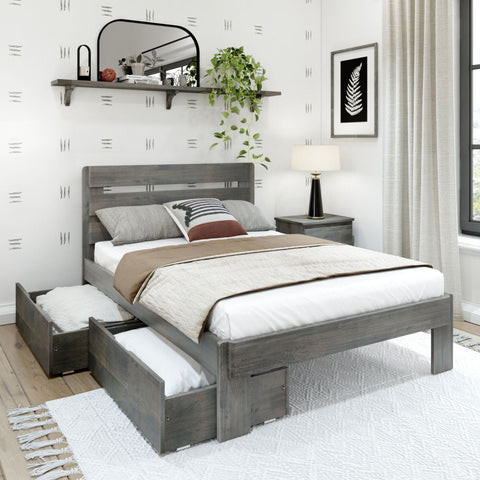 Rustic Slatted Bed + Storage - Full