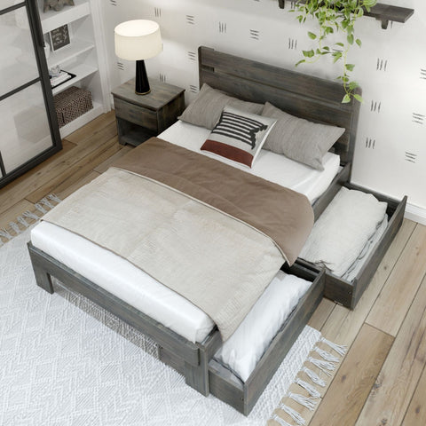 Rustic Slatted Bed + Storage - Full